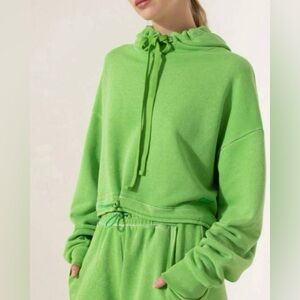 Jazmin Chebar Neon Green Cropped Hoodie 100% Cotton Size 42/44 (Large)